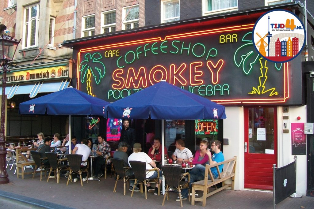 People sitting in a cafe in the Netherlands.